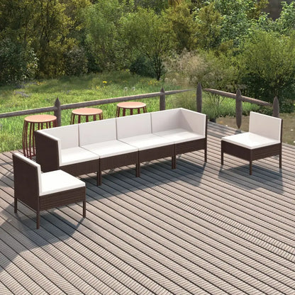 vidaXL 6 Piece Patio Lounge Set with Cushions Poly Rattan Brown - Outdoor Lounge Set