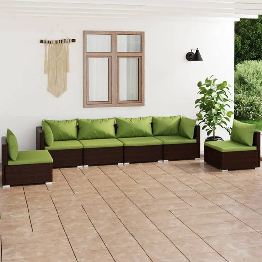 vidaXL 6 Piece Patio Lounge Set with Cushions Poly Rattan Brown - Outdoor Furniture Set