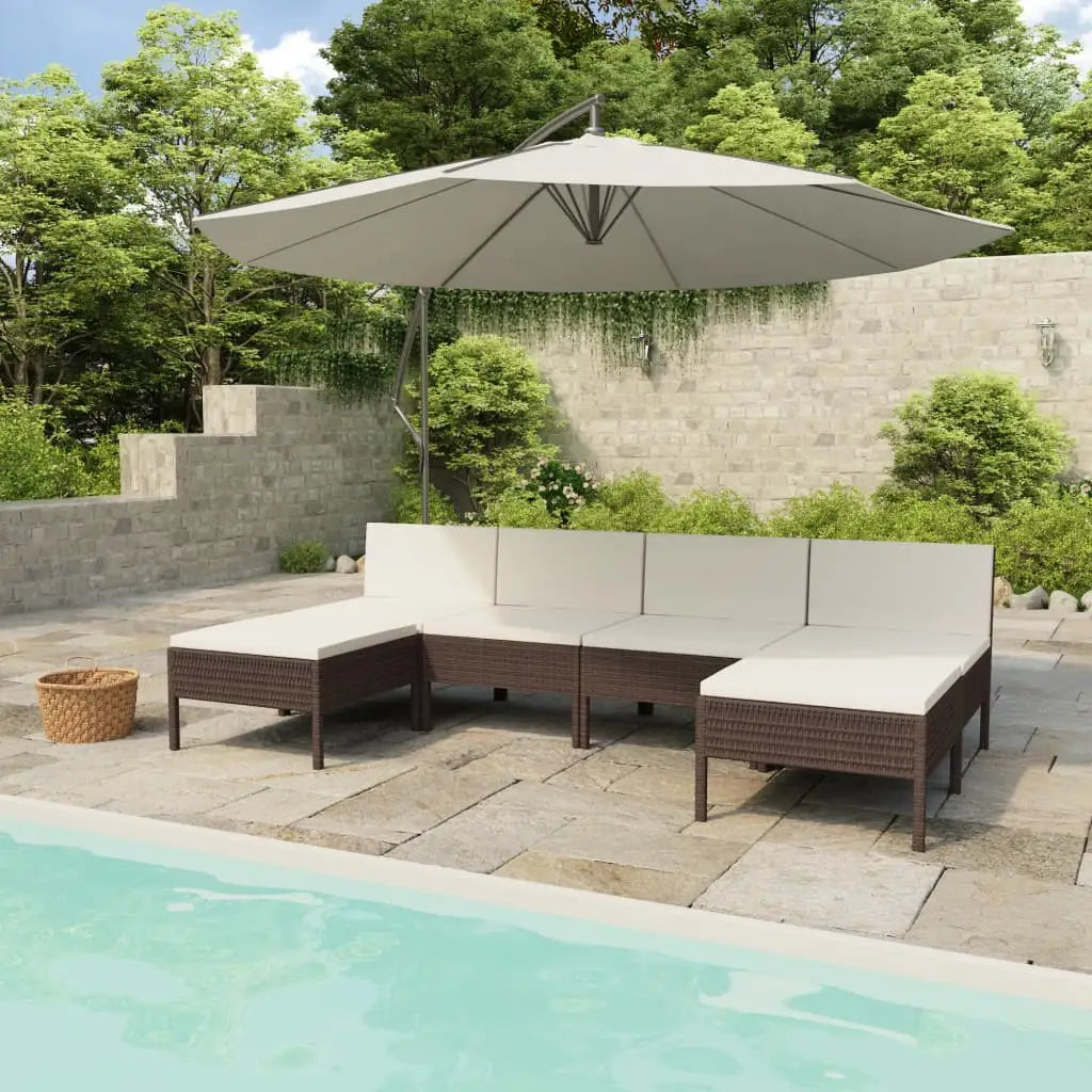 vidaXL 6 Piece Patio Lounge Set with Cushions Poly Rattan Brown - Patio Set