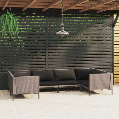 vidaXL 6 Piece Patio Lounge Set with Cushions Poly Rattan Dark Gray - Outdoor Furniture Set