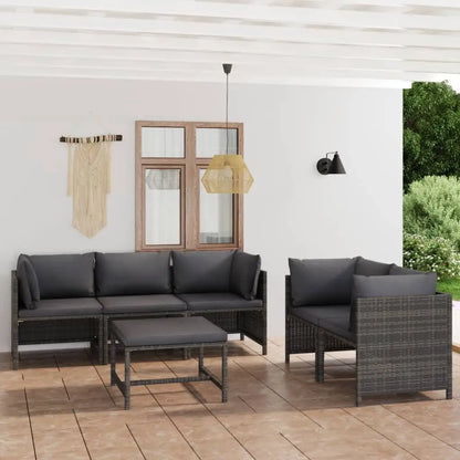 vidaXL 6 Piece Patio Lounge Set with Cushions Poly Rattan Gray - Lounge Set