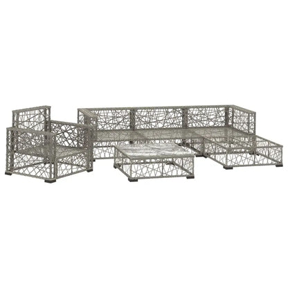 vidaXL 6 Piece Patio Lounge Set with Cushions Poly Rattan Gray - Outdoor Furniture Set