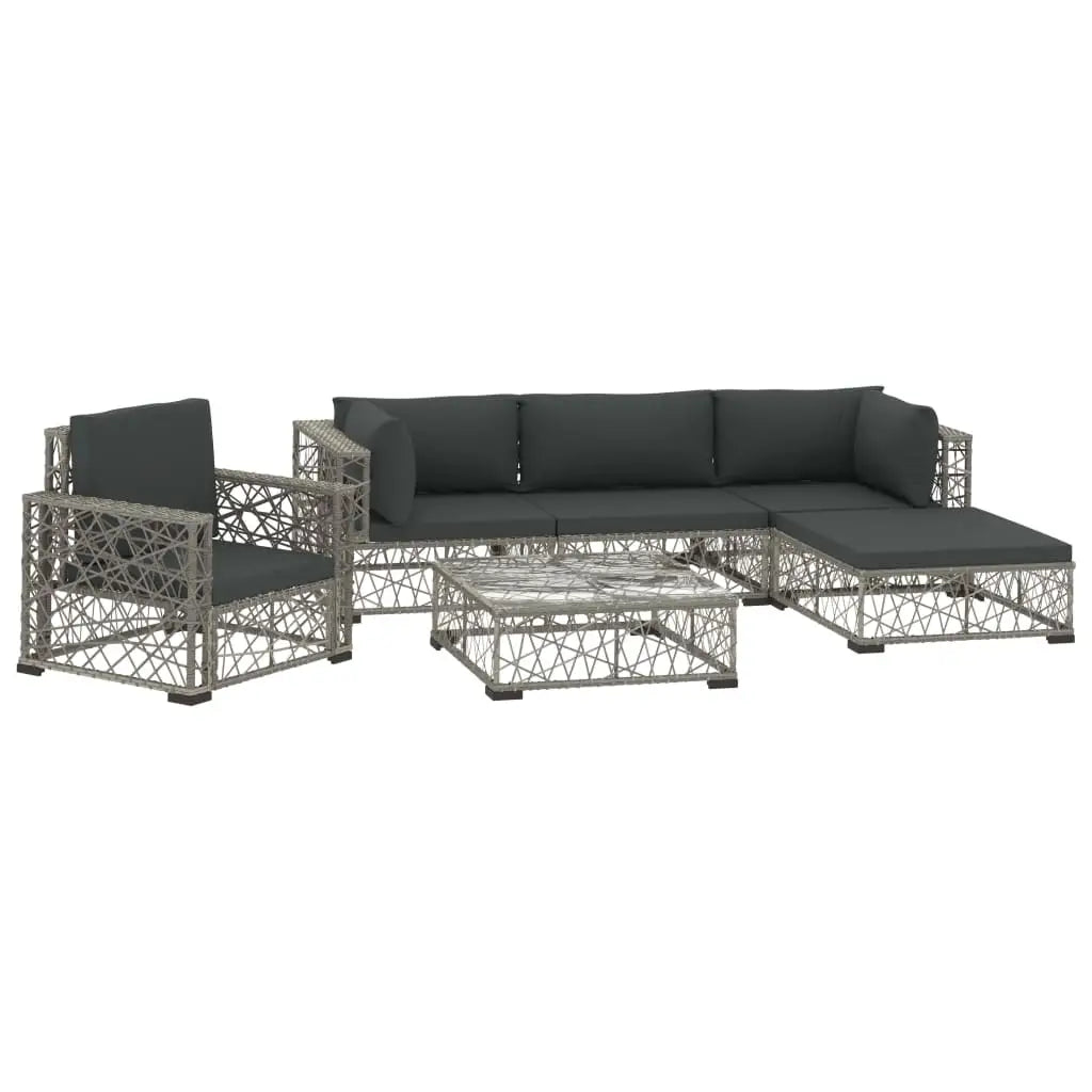 vidaXL 6 Piece Patio Lounge Set with Cushions Poly Rattan Gray - Outdoor Furniture Set