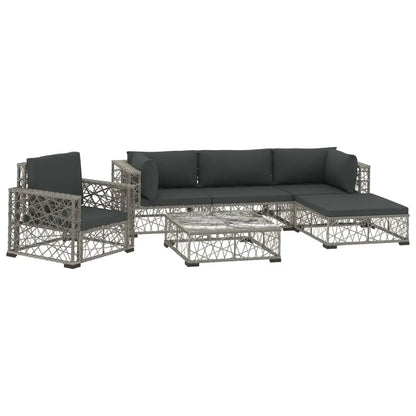 vidaXL 6 Piece Patio Lounge Set with Cushions Poly Rattan Gray - Outdoor Furniture Set