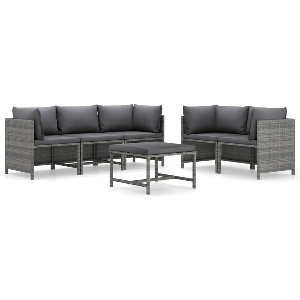 vidaXL 6 Piece Patio Lounge Set with Cushions Poly Rattan Gray - Lounge Set