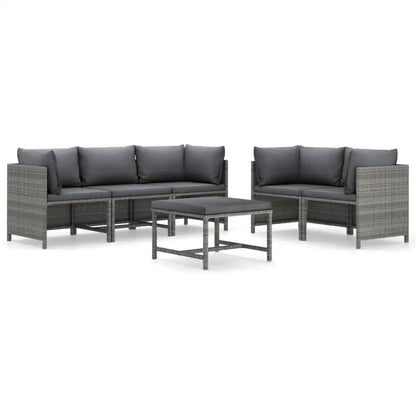 vidaXL 6 Piece Patio Lounge Set with Cushions Poly Rattan Gray - Lounge Set