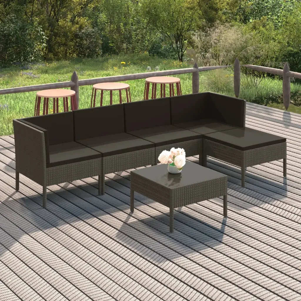 vidaXL 6 Piece Patio Lounge Set with Cushions Poly Rattan Gray - Outdoor Lounge Set