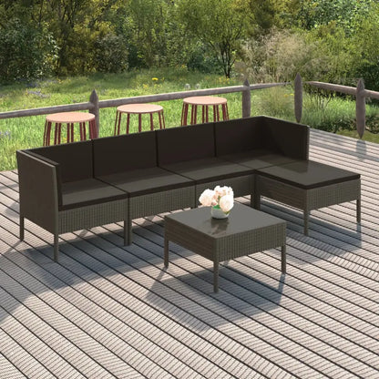 vidaXL 6 Piece Patio Lounge Set with Cushions Poly Rattan Gray - Outdoor Lounge Set