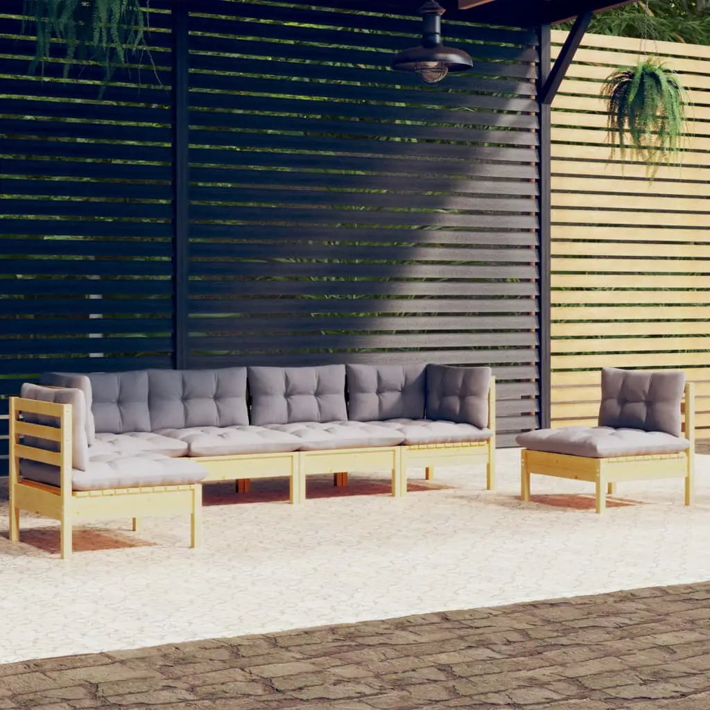 vidaXL 6 Piece Patio Lounge Set with Cushions Solid Pinewood - Brown and grey - Lounge Set