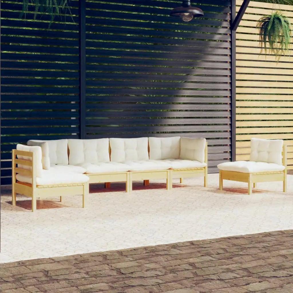 vidaXL 6 Piece Patio Lounge Set with Cushions Solid Pinewood - Brown and cream - Lounge Set