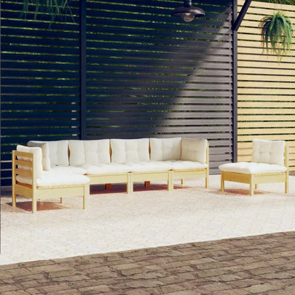 vidaXL 6 Piece Patio Lounge Set with Cushions Solid Pinewood - Brown and cream - Lounge Set