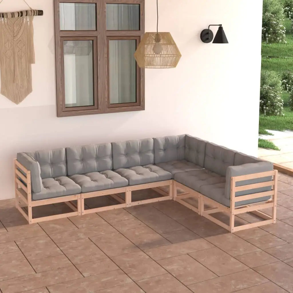 vidaXL 6 Piece Patio Lounge Set with Cushions Solid Wood Pine - Lounge Set