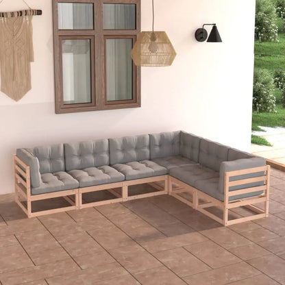 vidaXL 6 Piece Patio Lounge Set with Cushions Solid Wood Pine - Lounge Set