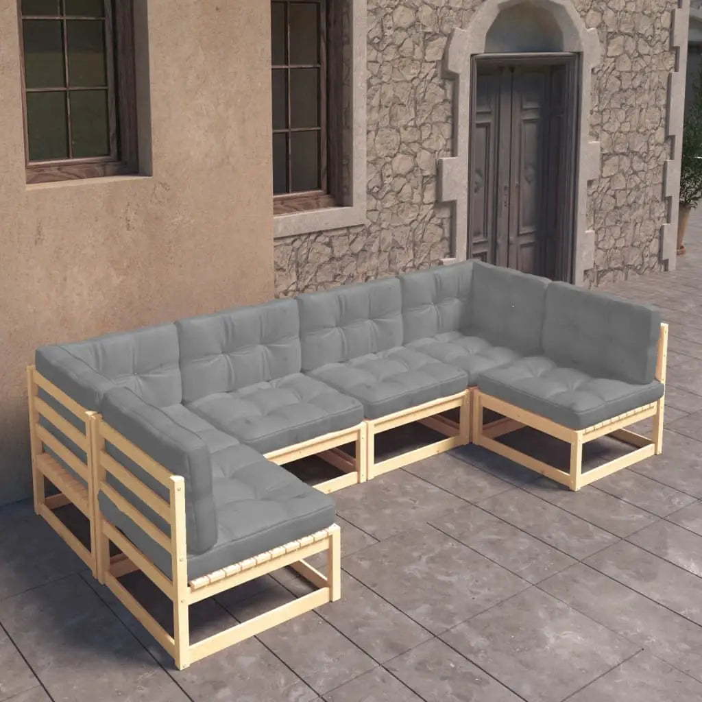vidaXL 6 Piece Patio Lounge Set with Cushions Solid Wood Pine - Outdoor Lounge Set