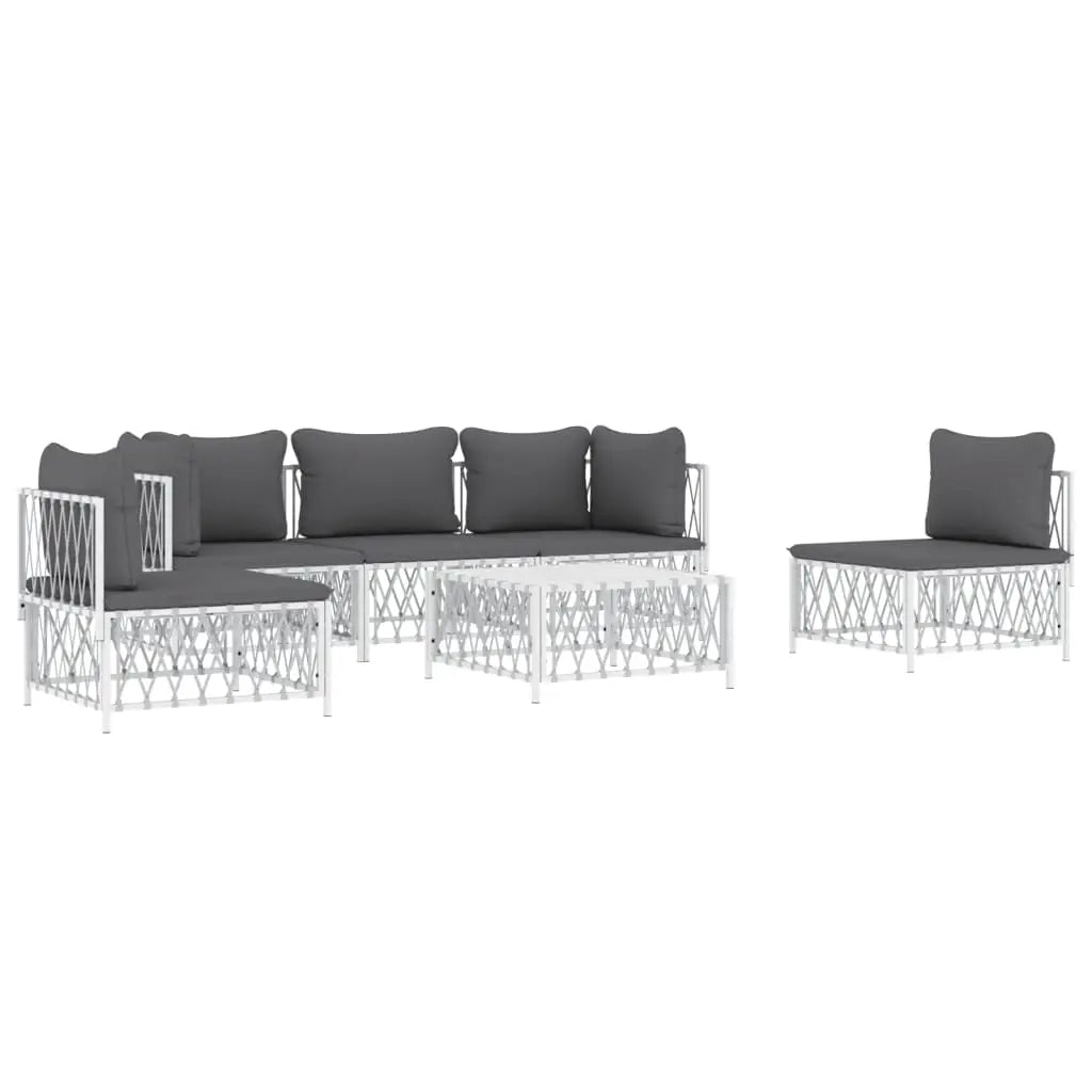 vidaXL 6 Piece Patio Lounge Set with Cushions White Steel - Patio Lounge Set