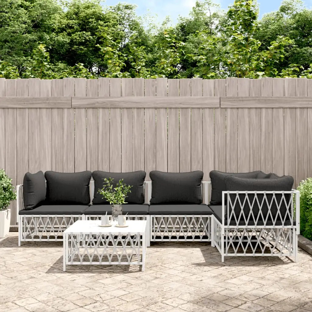 vidaXL 6 Piece Patio Lounge Set with Cushions White Steel - Furniture > Outdoor Furniture > Outdoor Furniture Sets
