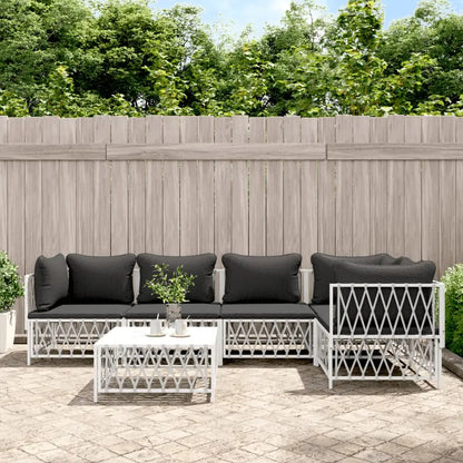 vidaXL 6 Piece Patio Lounge Set with Cushions White Steel - Furniture > Outdoor Furniture > Outdoor Furniture Sets
