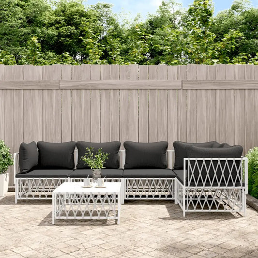 vidaXL 6 Piece Patio Lounge Set with Cushions White Steel - Furniture > Outdoor Furniture > Outdoor Furniture Sets