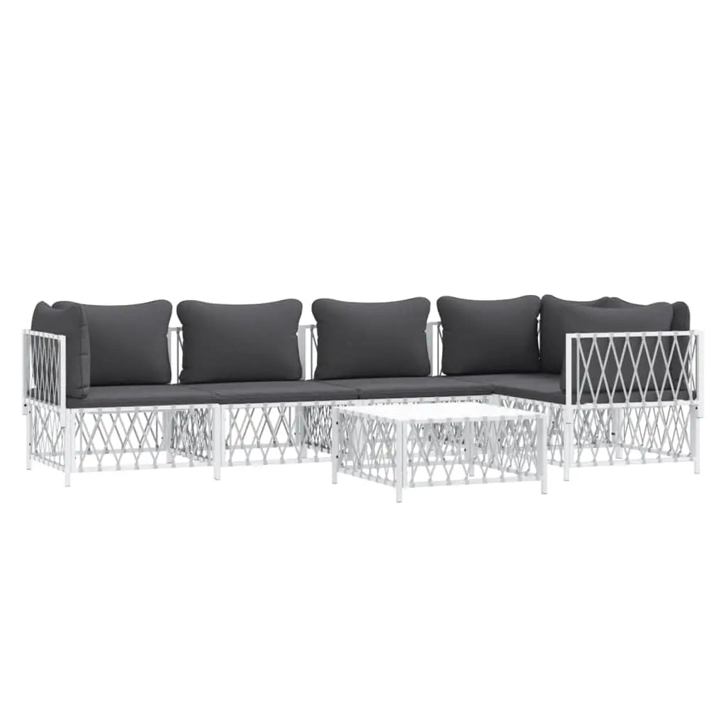 vidaXL 6 Piece Patio Lounge Set with Cushions White Steel - Furniture > Outdoor Furniture > Outdoor Furniture Sets