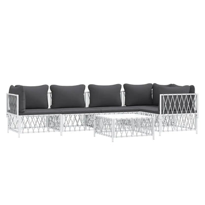 vidaXL 6 Piece Patio Lounge Set with Cushions White Steel - Furniture > Outdoor Furniture > Outdoor Furniture Sets