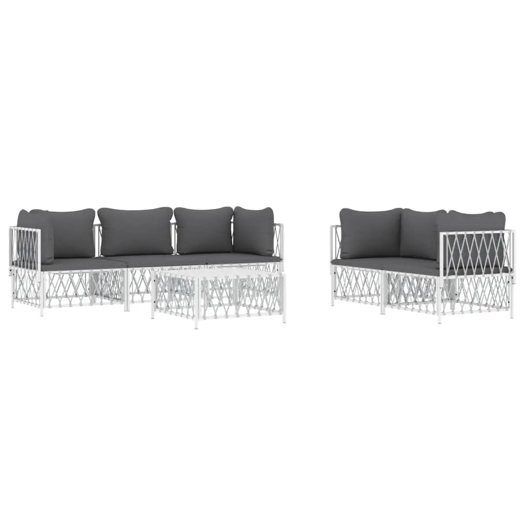vidaXL 6 Piece Patio Lounge Set with Cushions White Steel - Outdoor Furniture Set