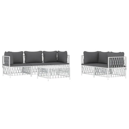 vidaXL 6 Piece Patio Lounge Set with Cushions White Steel - Outdoor Furniture Set