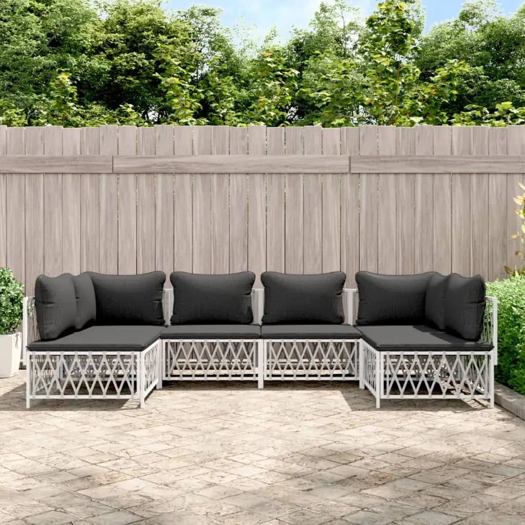 vidaXL 6 Piece Patio Lounge Set with Cushions White Steel - Outdoor Furniture Set