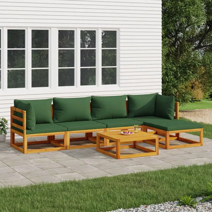 vidaXL 6 Piece Patio Lounge Set with Green Cushions Solid Wood - Patio Lounge Set