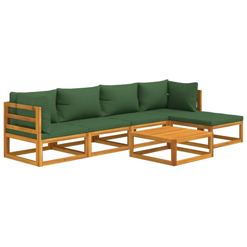 vidaXL 6 Piece Patio Lounge Set with Green Cushions Solid Wood - Patio Lounge Set