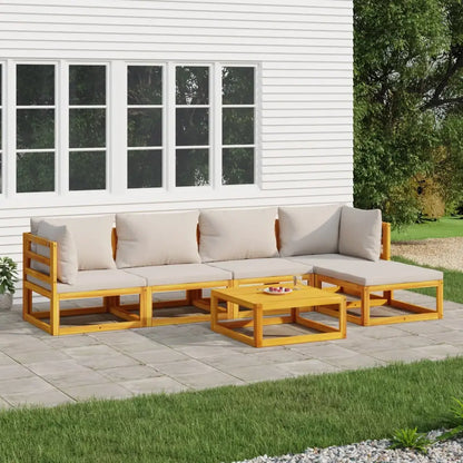 vidaXL 6 Piece Patio Lounge Set with Light Gray Cushions Solid Wood - Outdoor Furniture Set