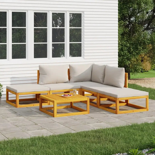 vidaXL 6 Piece Patio Lounge Set with Light Gray Cushions Solid Wood - Outdoor Furniture Set
