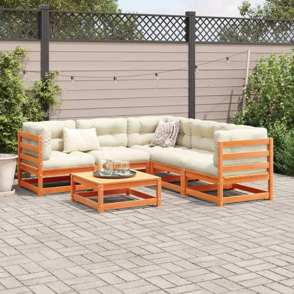 vidaXL 6 Piece Patio Sofa Set Wax Brown Solid Wood Pine - Outdoor Sofa Set