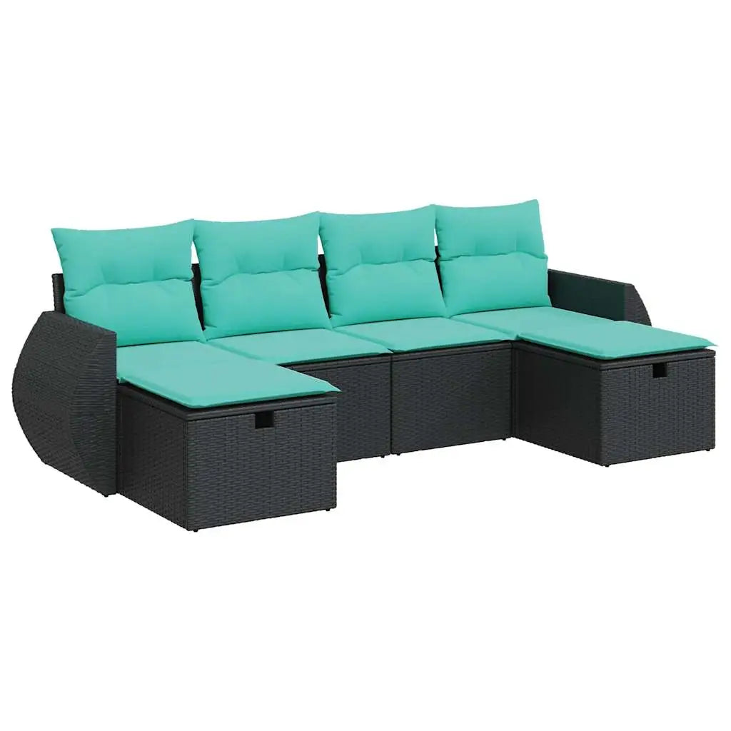 vidaXL 6 Piece Patio Sofa Set with Cushions Black Poly Rattan - Sofa Set