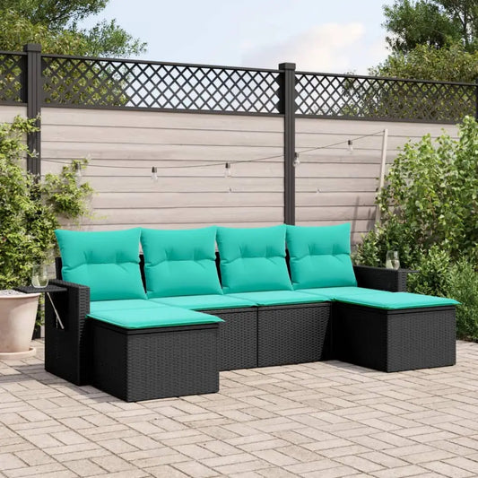 vidaXL 6 Piece Patio Sofa Set with Cushions Black Poly Rattan - Patio Sofa Set