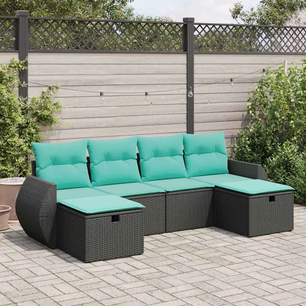 vidaXL 6 Piece Patio Sofa Set with Cushions Black Poly Rattan - Sofa Set
