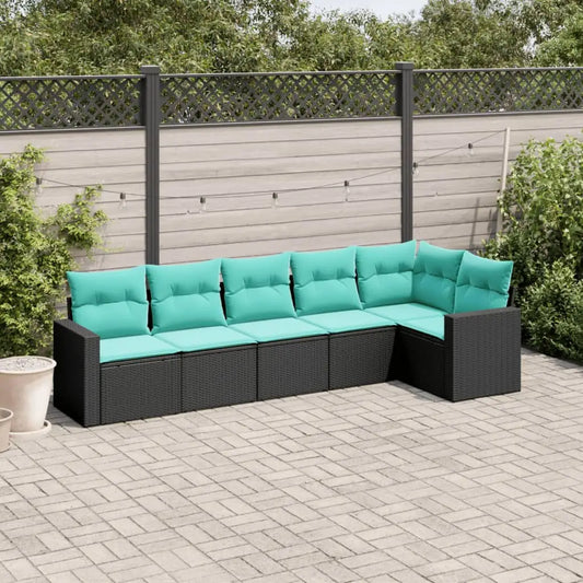 vidaXL 6 Piece Patio Sofa Set with Cushions Black Poly Rattan - Sofa Set