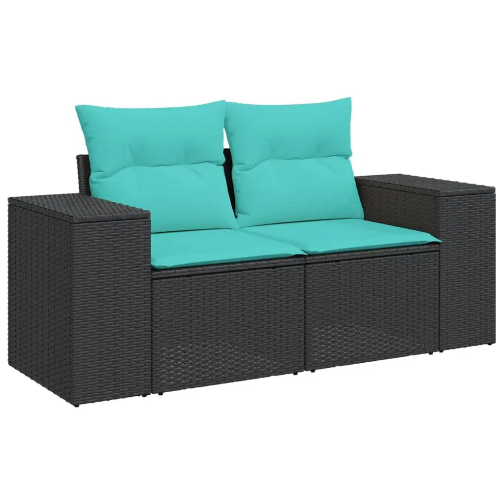 vidaXL 6 Piece Patio Sofa Set with Cushions Black Poly Rattan - Furniture > Outdoor Furniture > Outdoor Furniture Sets