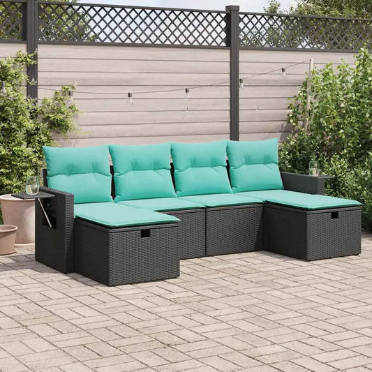 vidaXL 6 Piece Patio Sofa Set with Cushions Black Poly Rattan - Sofa Set