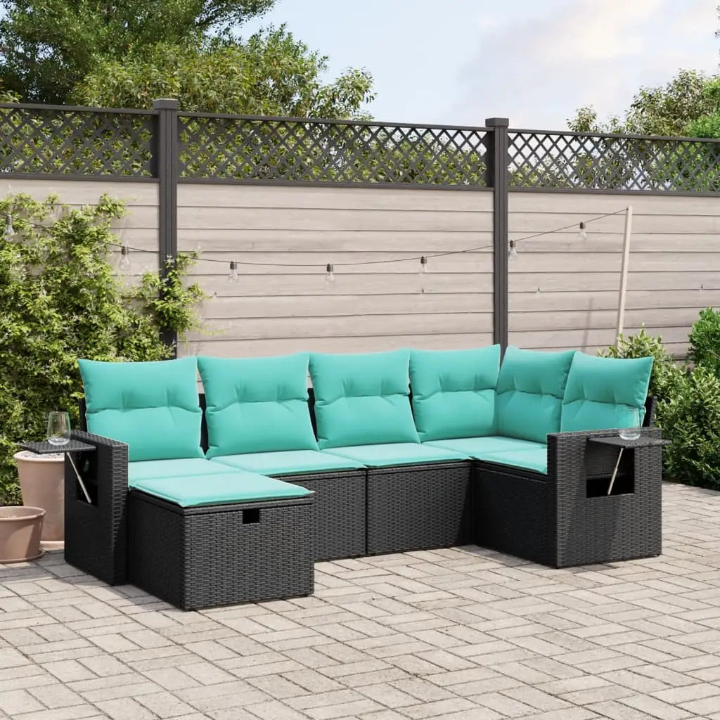vidaXL 6 Piece Patio Sofa Set with Cushions Black Poly Rattan - Patio Sofa Set