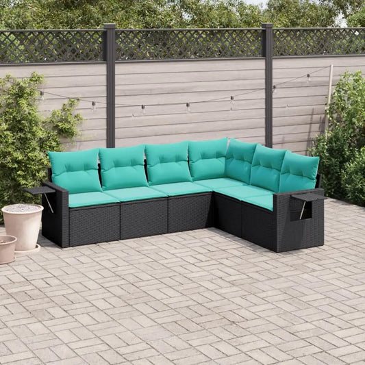 vidaXL 6 Piece Patio Sofa Set with Cushions Black Poly Rattan - Outdoor Sofa Set