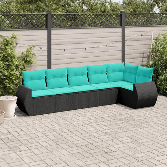 vidaXL 6 Piece Patio Sofa Set with Cushions Black Poly Rattan - Outdoor Sofa Set