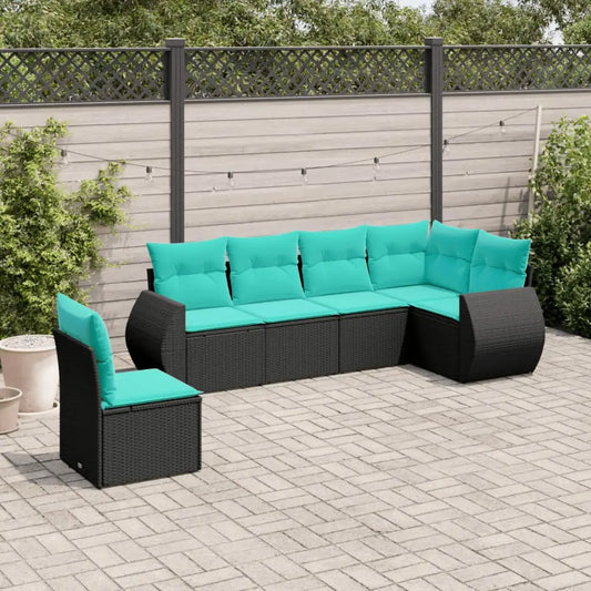 vidaXL 6 Piece Patio Sofa Set with Cushions Black Poly Rattan - Outdoor Sofa Set