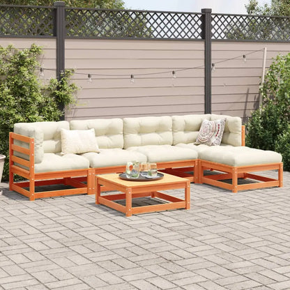 vidaXL 6 Piece Patio Sofa Set with Cushions Wax Brown Solid Wood Pine - Sofa Set