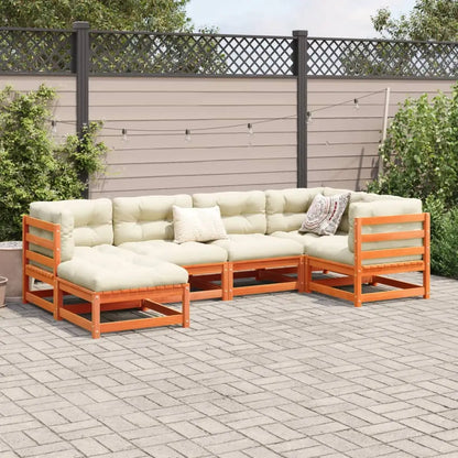 vidaXL 6 Piece Patio Sofa Set with Cushions Wax Brown Solid Wood Pine - Furniture > Outdoor Furniture > Outdoor