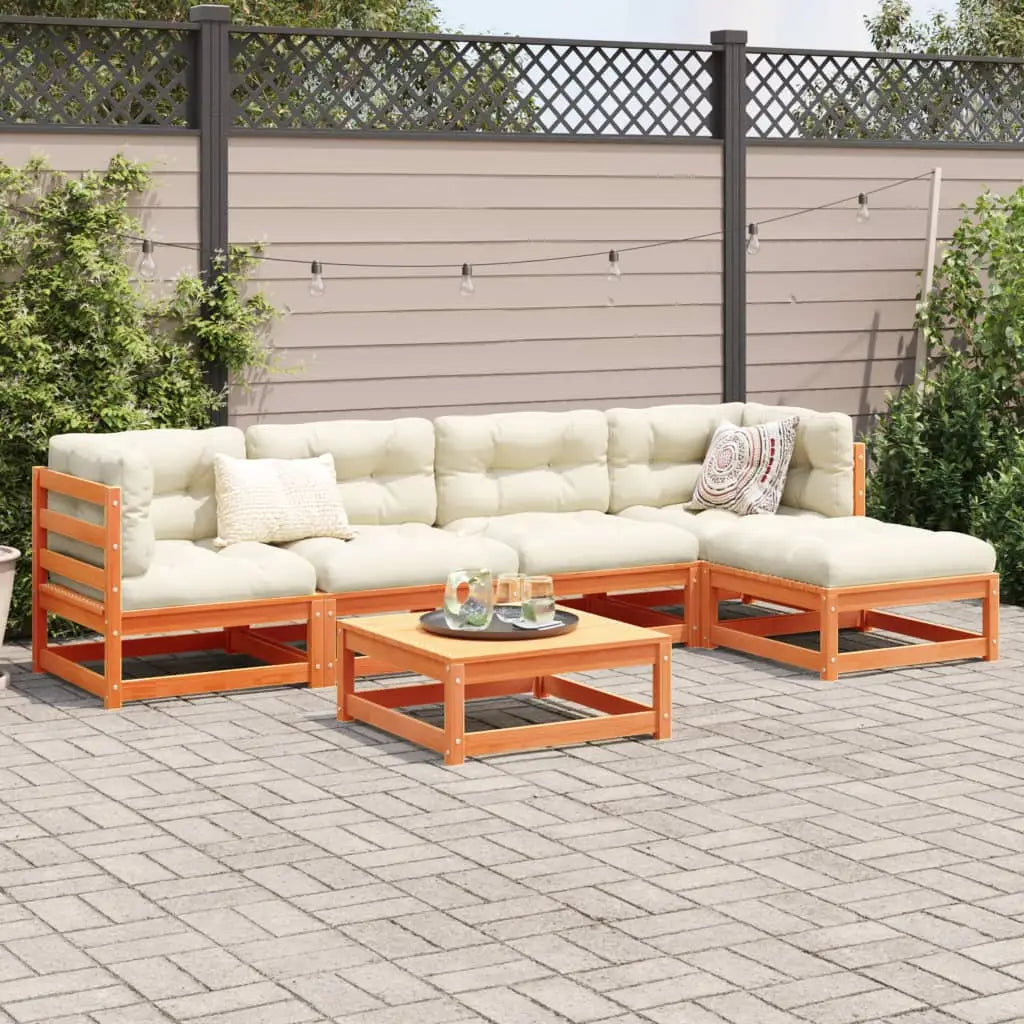 vidaXL 6 Piece Patio Sofa Set with Cushions Wax Brown Solid Wood Pine - Sofa Set