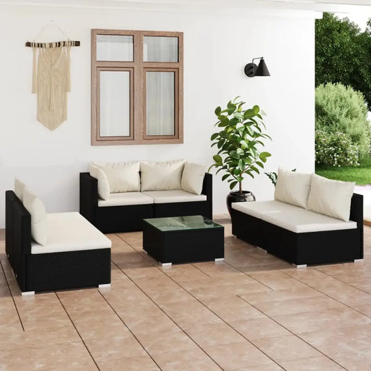 vidaXL 7 Piece Garden Lounge Set with Cushions Poly Rattan Black - Lounge Set