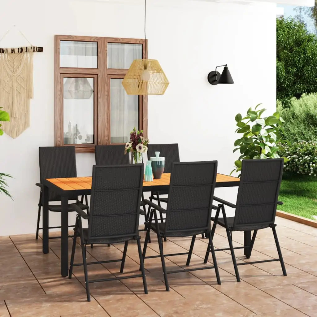 vidaXL 7 Piece Patio Dining Set Black and Brown - Outdoor Dining Set