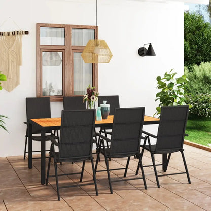 vidaXL 7 Piece Patio Dining Set Black and Brown - Outdoor Dining Set