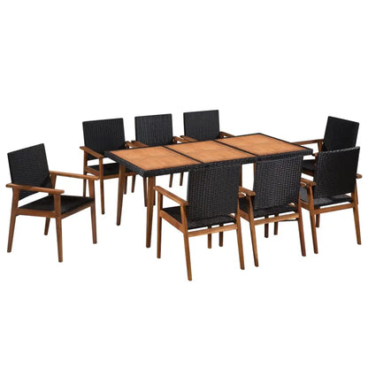 vidaXL 7 Piece Patio Dining Set Poly Rattan Black and Brown - 8 - Dining Set