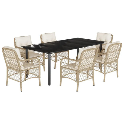 vidaXL 7 Piece Patio Dining Set with Cushions Beige Poly Rattan - Dining Set